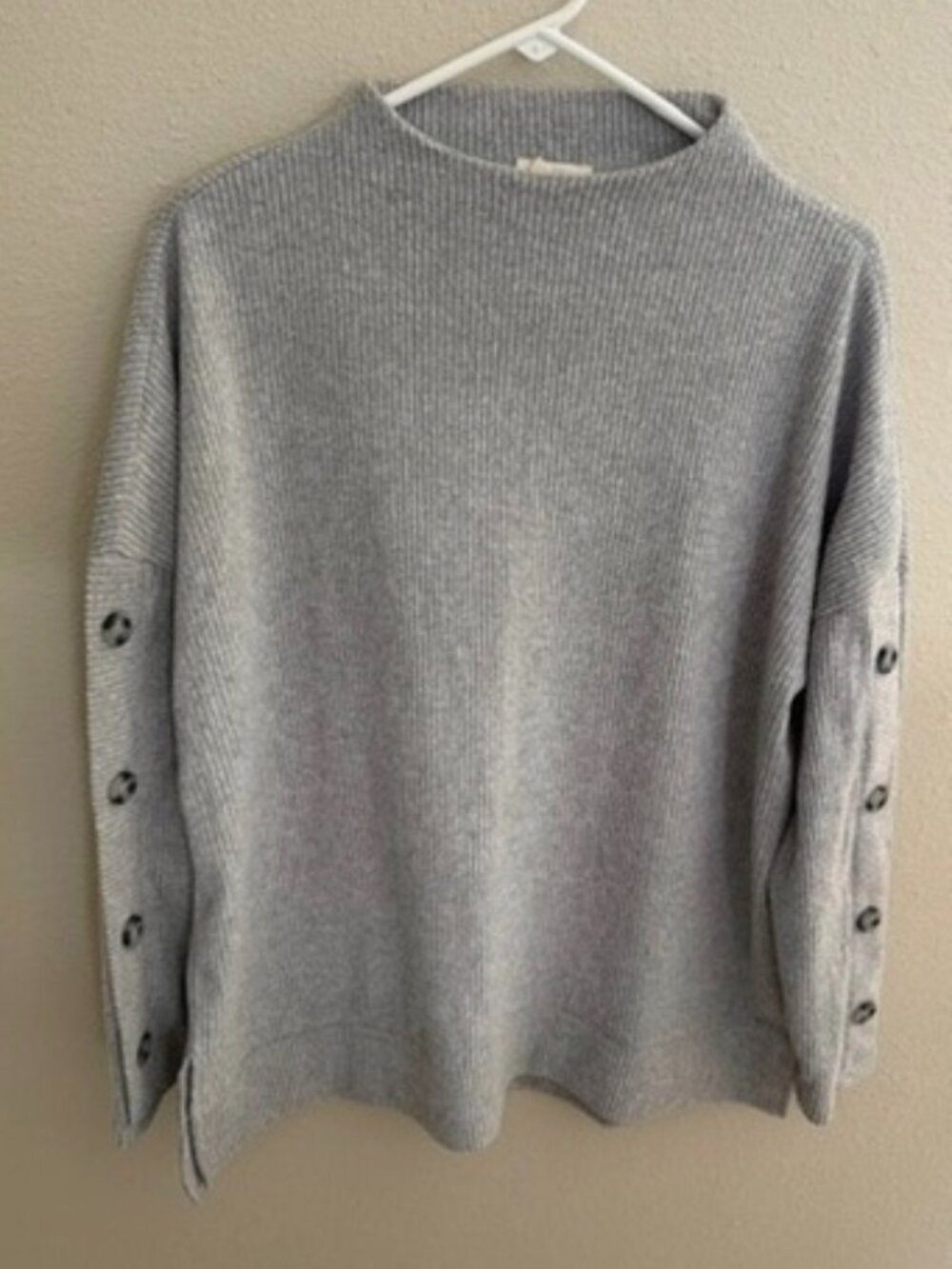 Cozy Gray Button-Sleeve Women's Sweater